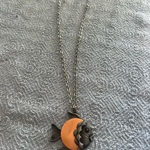 Elegant Fish Pendant Necklace in Silver and Orange